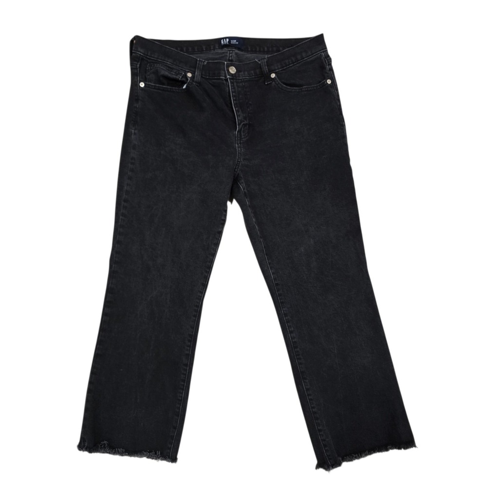 GAP Women Black Denim Kick Fit Cropped Jeans‎ Raw Hem Size 14/32R